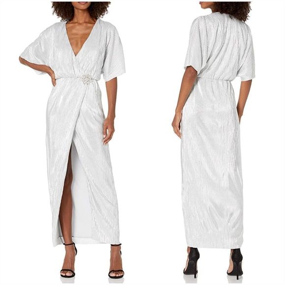 House of Harlow 1960 Dresses & Skirts - House of Harlow 1960 Sabrina metallic silver pleated surplice party dress M